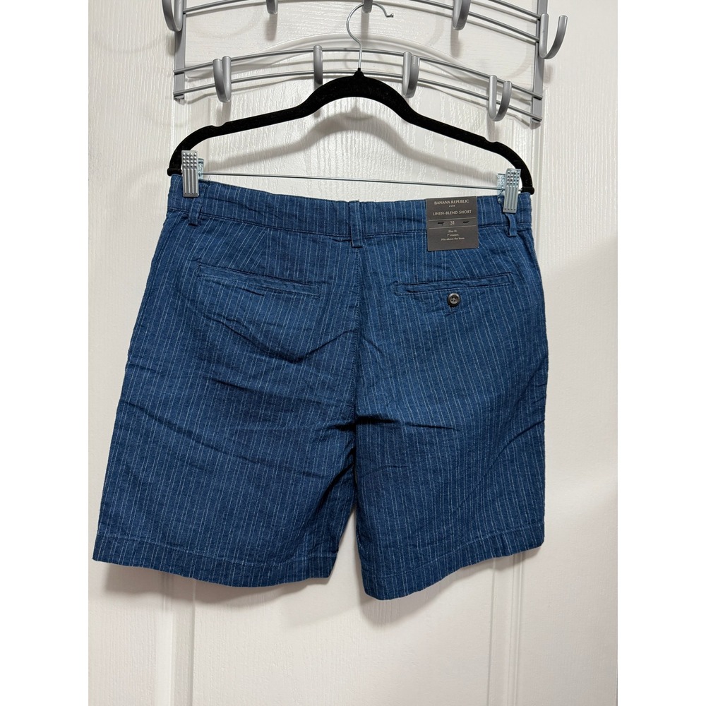 Banana Republic Blue Pinstripe Linen Blend Slim Fit Shorts 7" Inseam Mens 31 NEW - Picture 2 of 16